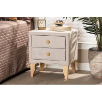 Baxton Studio BBT3154-Beige-NS Artis Modern and Contemporary Beige Fabric Upholstered 2-Drawer Wood Nightstand